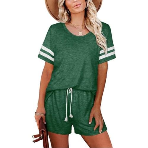 Summer Outfit Women Short Sleeve Top Drawstring Short Pants Women Stripes T-shirt Mid Rise Shorts Women Loose Tracksuit 2021