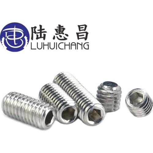 Luhuichang 50Pcs M4 M5 304 Stainless Steel Metric Thread Grub Screws Flat Point Hexagon Socket Set Screws Headless