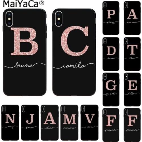 MaiYaCa ABC Name Letter Monogram Pink Glitter Gold phone Case for iphone SE 2020 11 pro XS MAX 8 7 6 6S Plus X 5 5S SE XR