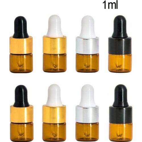 500/lot 1ml Cute Amber Glass Dropper Bottles For Essential Oils Mini Sampling Cosmetic Containers E-liquid Pipette Vials