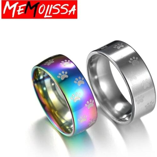 Fashion Cute Dog Cat Paw Rings For Women Men Beautiful Rainbow Anime Pet Footprint Stainless Steel Ring Finger Jewelry Best Gift