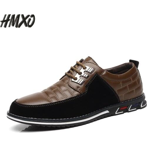 HMXO Large Size Mens Business Dress Casual Leather Shoes Stitching Colorful Laces Soft Durable Flat Shoes Mens Leather Shoes