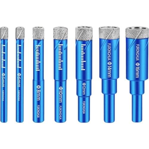 New Dry Diamond Drill Bits Set 7 PCs for Granite Ceramic Marble Tile Stone Glass, Round Shank Metric 5/6/8/10/12/14/16mm