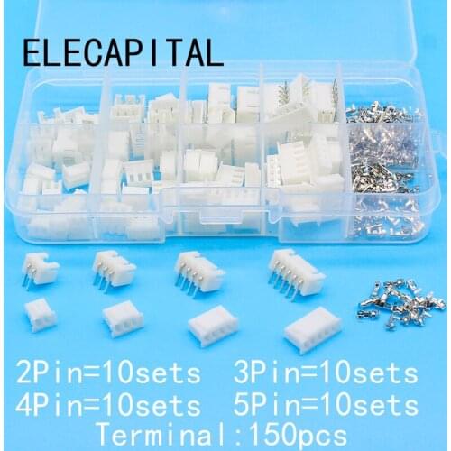 40 sets Kit in box 2p 3p 4p 5pin Right angle 2.54mm Pitch Terminal / Housing / Pin Header Connector Adaptor XH Kits