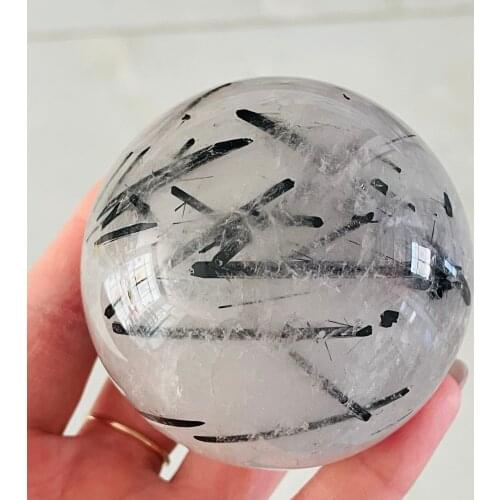Natural Tourmaline Black Hair Quartz Crystal Ball Healing Home Decoration Wicca Energy Gemstone Gift