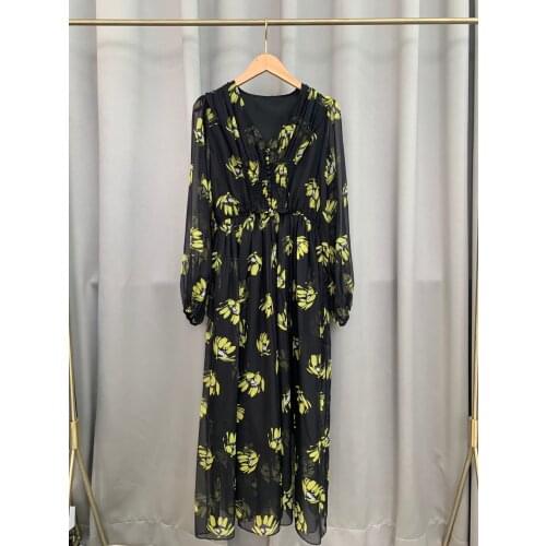 New women fashion 2021 long-sleeved V-neck vintage floral dress 0401