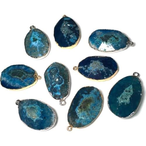 New 1PC Good Quality Natural Stone Pendants Charm Blue Agates Necklace Pendant for Jewelry Making Size 23x40mm
