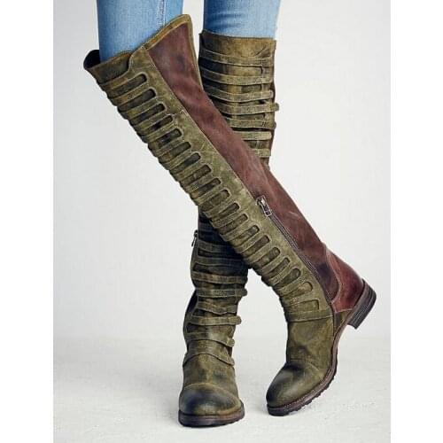 New European Style Distressed Suede Leather Boots Women Knee High Boots Motorcycle Martin Boots Vintage Shoes