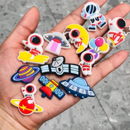Wholesale 11PCS Mix Cool Spaceship Astronaut PVC Craft Flat Back DIY Boys Girls Shoes Bags Charms Embellishment Scrapbooks