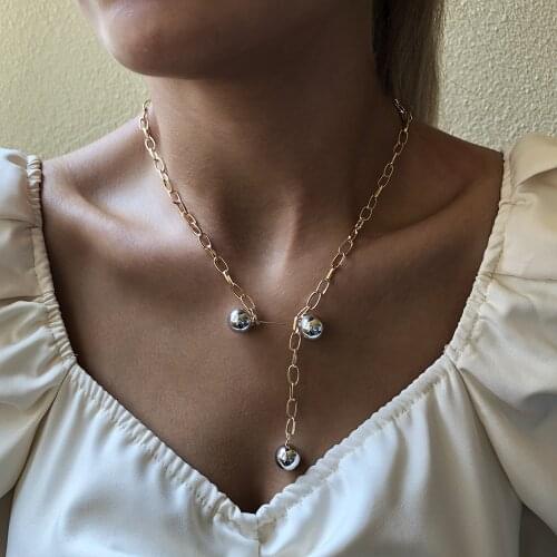 KMVEXO New Long Chain Clavicle Necklace For Women 2020 Fashion Gold Silver Color Ball Pendant Necklace Jewelry Party Gift