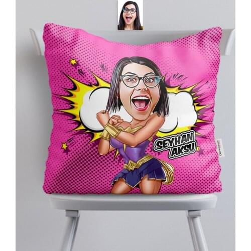 Personalized Wonder Woman Caricature Of Satin Pillow Custom Design Personalized Picture Photo Gift Options fun