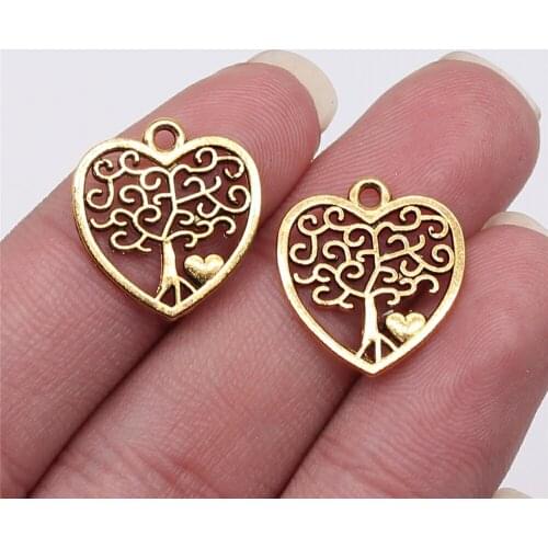 10Pcs 17x18mm Heart Tree Charms Hand Made Jewelry Accessories For Jewelry Making Antique Gold Color Alloy Charms