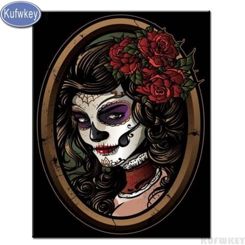 Full square diy diamond painting skull girl rose diamond display of paintings embroidery sale mosaic photo Rhinestone wall art