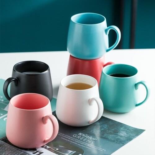 Popular Online Colorful Glazed Ceramic Mug 2pcs / Set Matte Frosted Porcelain Cup Milk Oatmeal Couple Parent-Child Girlfriend