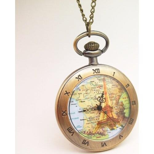 Excellent Roman Style White Dial Eiffel Tower Map Watch Vintage Pocket Watch,100pcs/lot,DHL Free Shipping To Usa/Europe