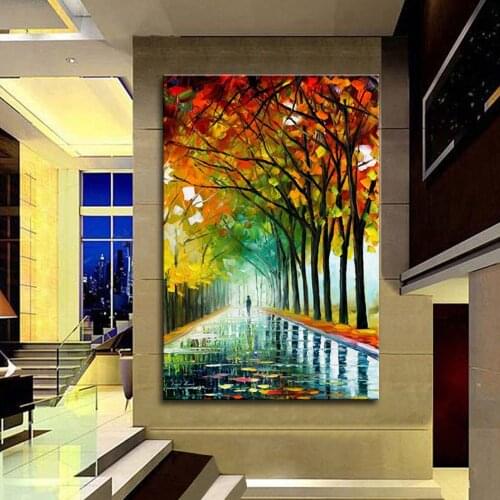 Hand Painted Palette Knife Tree Picture Modern Art Abstract Landscape Oil Painting on Canvas For Living Room Home Decor