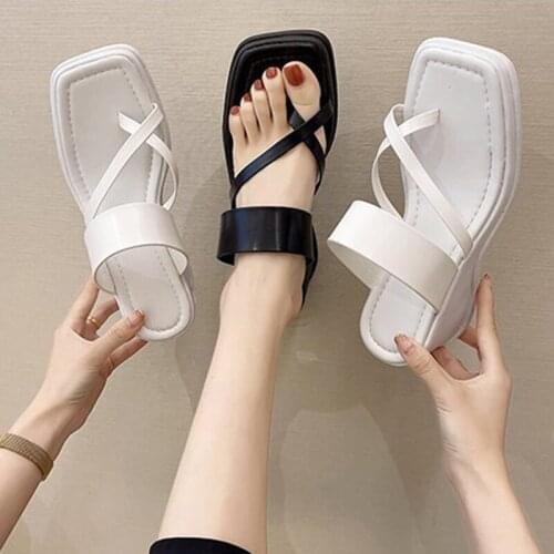 Woman Sandals Wedges Thick Bottom Solid Clip Toe Non Slip Female Square Toe Summer Ladies Shoes Round Toe 2021 New Fashion