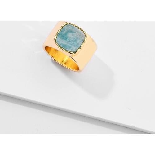 SRCOI Bohemian Green Pink Stones Setting In Gold Color Wide Rings Female Engagement Finger Rings Accessories Jewelry Gifts 2021