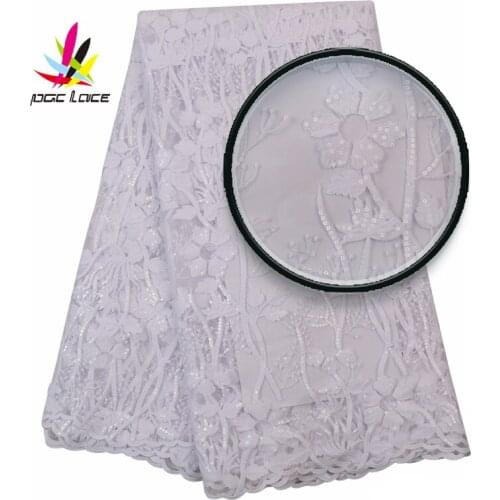 Bridal Fabric Sequins Wedding Dress White Party Lace Embroidery Elegant French African Nigerian Latest Design Elegant Style