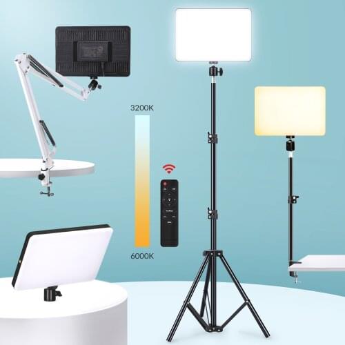LED Video Light Panel 2700K-6000K Photography Lighting With Long Arm Holder Tripod Stand Remote Control For Live Stream Video