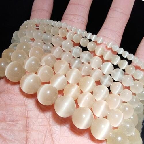 UPGFNK Light champagne Cat Eye Opal Natural Stone Round Charm Loose beads for Jewelry making DIY bracelet necklace 4/6/8/10/12MM