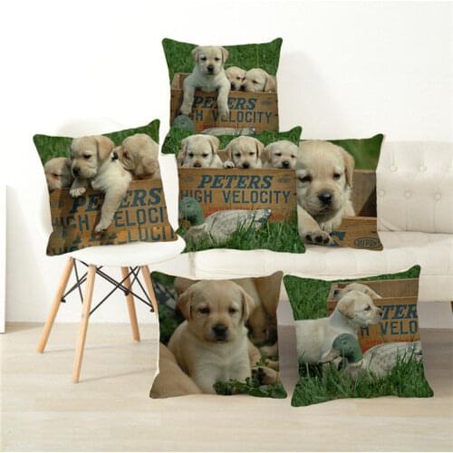 XUNYU Cute Little Labrador Dog Cushion Cover Throw Pillow Case Linen Cushion Cover Child Sofa Bed Decorative Pillowcase C0085