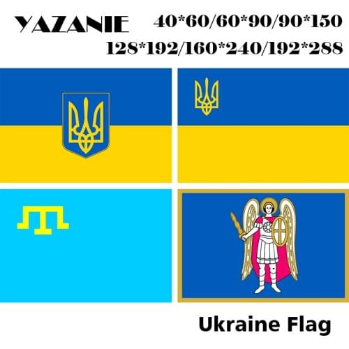 YAZANIE Ukraine Ukrainian Flag With Coat of Arms Ukraine Trident Crimean Tatar People Kyiv Kurovskyi Polyester Flags and Banners