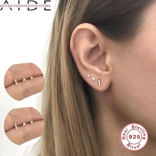 AIDE 3pcs/set 925 Sterling Silver Diamond Earrings Simple Mini Geometric Women Star Moon Stud Earrings Aretes De Mujer