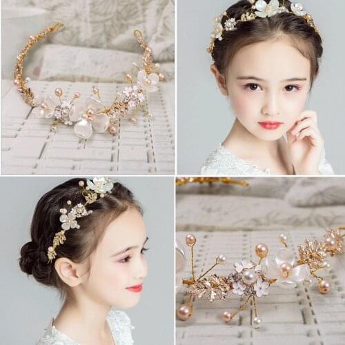 Hair Accessories For Girls Kids Flower Crown Adjustable Flower Headband Pearls Head Wreath Korean Hair Accessory Headwear