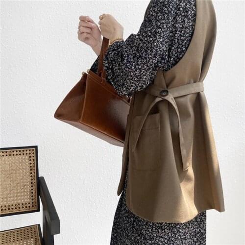 Mid-Length Waistcoat Women Spring Loose V-Neck Korean Fashion Blazer Vest 2021 Button Belted Sleeveless Female Suit Jacket M01