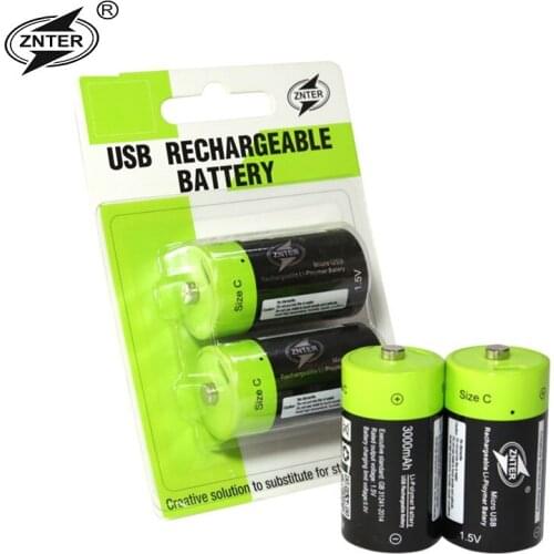 ZNTER 4pcs 1.5V rechargeable battery Lithium li-polymer 3000mAh C size USB C type Li-ion powerful battery USB charging cable