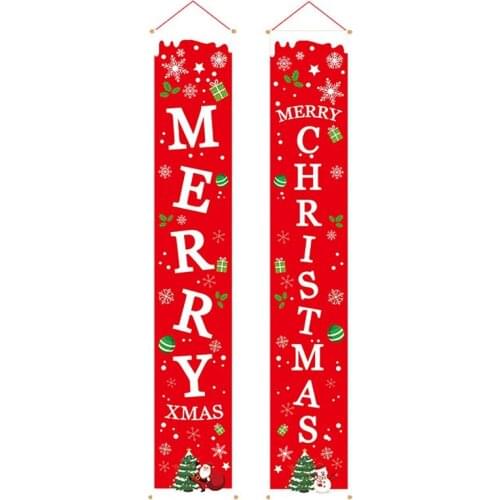 1 Pair Christmas Letter Porch Banner Hanging Front Door Red Porch Sign For Christmas Party Events Accessories