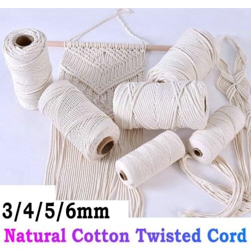3/4/5/6mm Macrame Rope Natural Beige Twisted String Cotton Cord Artisan Hand Craft for DIY Home Decorative Tapestries Knitting