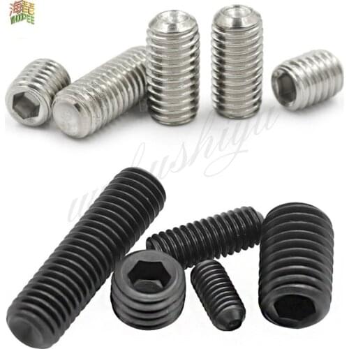 50Pcs M2.5 M3.5 M3.5 M4 M5 M6 Din916 304 Black Stainless Steel 12.9 Hexagonal Hexagonal Steel Allen Grub Point Screw Bolts