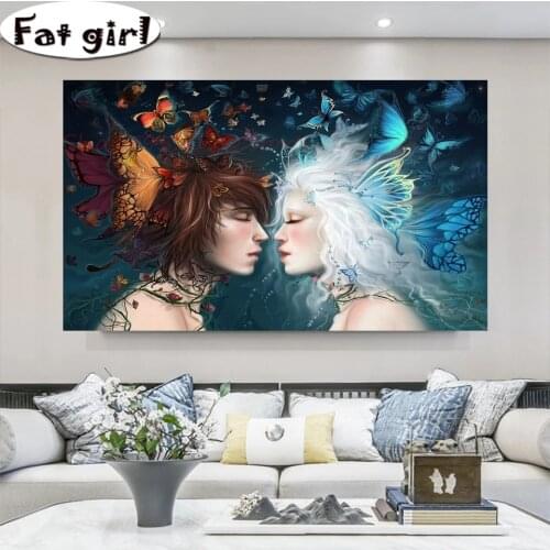 Cartoon Butterfly Couple Fairy 5D Diamond Painting Square Round Drill Cross Stitch Mosaic Embroidery High Quality Wall Stickers