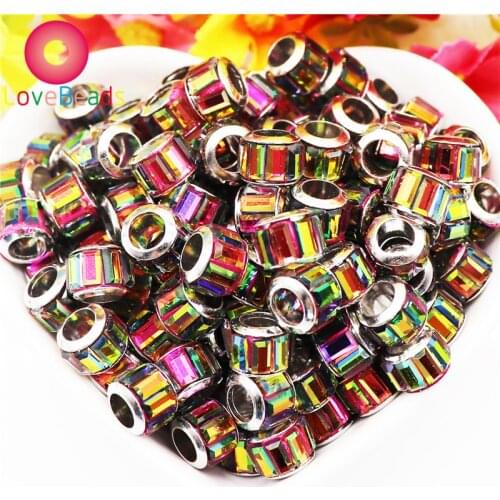 10Pcs Color Glass Stripe Square Round 5mm Big Hole Spacer Beads with Metal Core Fit for Women Bracelet Earrings Jewelry Crafts