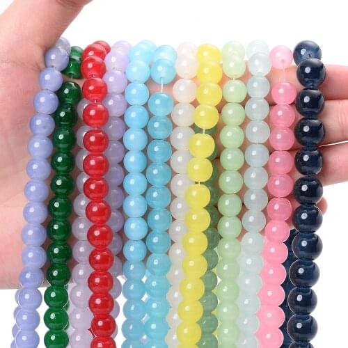 8mm 32 Inches Glass Beads Blue Red Pink Smooth Loose Beads for Jewelry Making DIY Bracelet Necklace Accessories Approx 104pcs