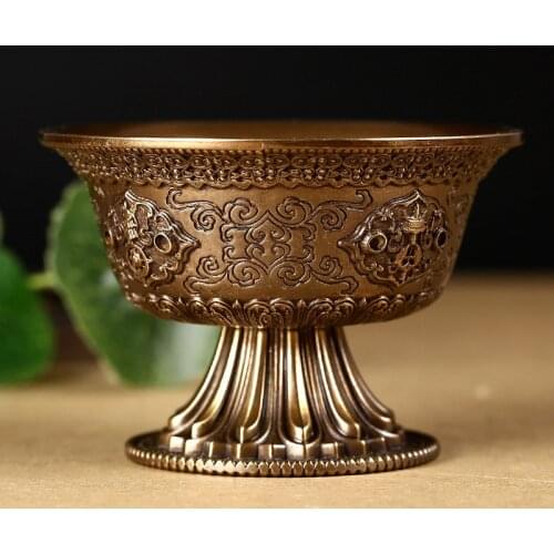 Auspicious Water Supply Bowl Boutique Pure Copper Antique High Water Supply Cup Buddhist Temple Supplies Diameter 9.5 Cm