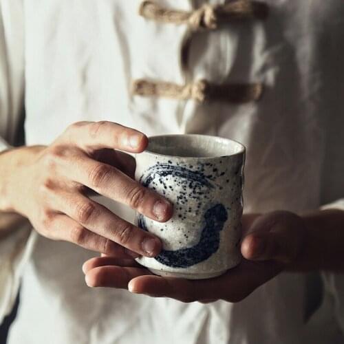 Platycodon grandiflorum home Japanese style tea cup water cup coffee cup stoneware ceramic hand-painted Kung fu tea cup Japanese
