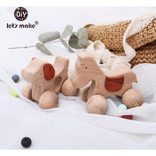 LetS Make Wooden Baby Toys Dog Car Gym Wood Animal Rattles Horse Car Wooden Teether Kids Toys