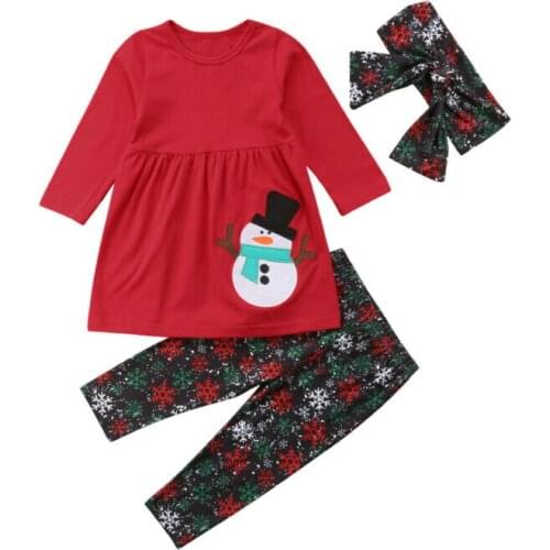 Christmas Kids Baby Girls Clothing Outfits Snowman Long Sleeve Pullover T-shirt Tops +Long Pants Leggings Xmas Clothes Set