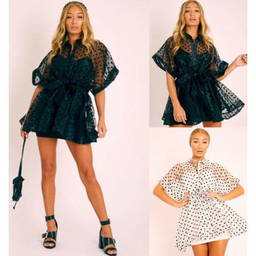 Women Sexy Casual Swim Cover Up Lady Girls Short Sleeve Mesh Perspective Loose Clubwear Short Mini Beach Dress