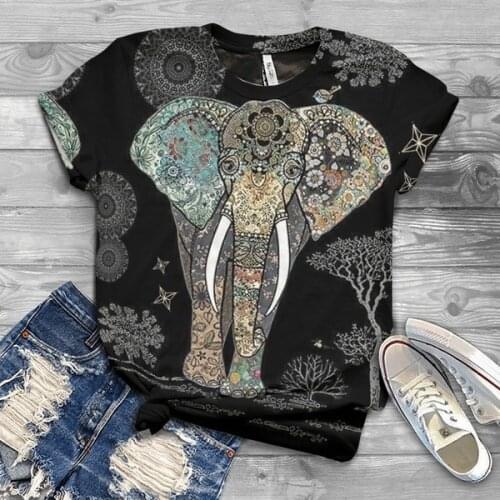 Vintage Floral Elephant Print T-Shirt Oversize Women T-Shirts Harajuku Streetwear Short Sleeve T-Shirt Aesthetic Women Pulovers