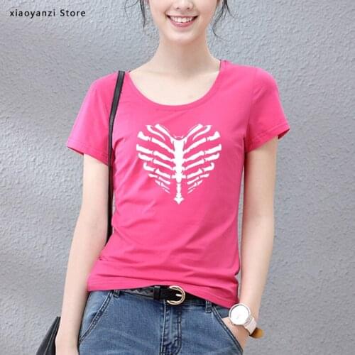 Skeleton Bones Printing Funny Skull Skeleton T Shirt Women Rock Graphic Tops Summer Short Sleeve Streetwear Tees Femme