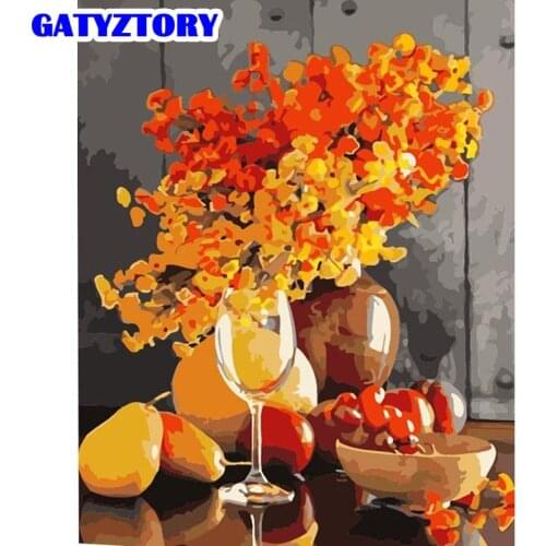 GATYZTORY DIY Pictures By Number Flower Fruit Kits Painting By Numbers Food Drawing On Canvas Hand Painted Paintings Art Gift H