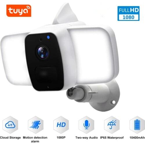 Tuya Floodlight WiFi Camera 1080P Security IP Camera Battery Powered Night Vision Waterproof LED Motion Sensor Wall Light Camera