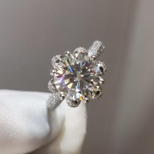 Silver 925 Original 3 Carat Diamond Test Past D Color Moissanite Queen of Snow Ring Brilliant Cut Big Gemstone Rings for Women
