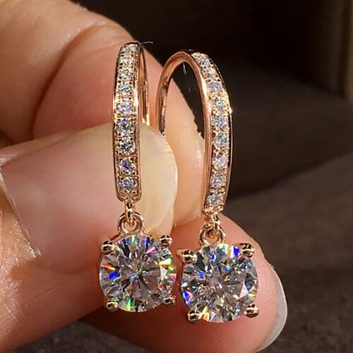10K Au417 Gold Women Stud DHoop Earrings Moissanite Diamonds Round Elegant Wedding Party Engagement Anniversary Earrings Trendy