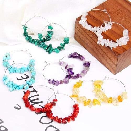 Round Earrings Women Jewelry Drop Earrings Natural Gem Stone Gravel Chip Earrings Geometry Crystal Dangle Earring Hanging Gifts