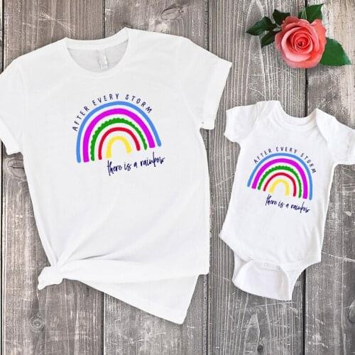 Fashion Matching Outfits Print Family Look After Every Storm There Is A Rainbow Ladies Fashion T-shirts Ladies Positive